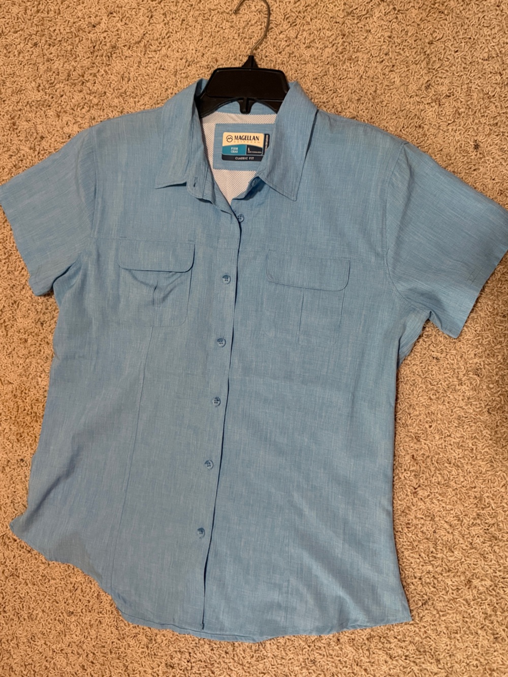 Magellan Outdoors Light Blue Short-Sleeve Button Front Shirt Vest